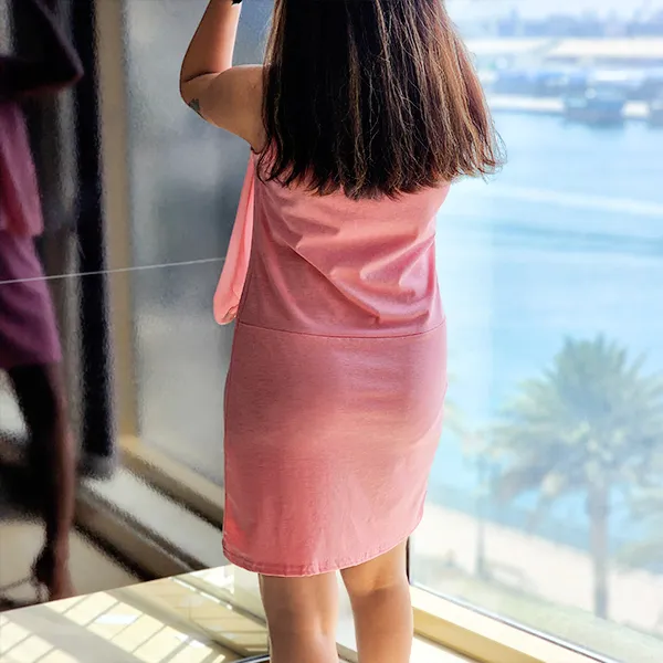 Chic Pink Ruffled Neck Mini Dress - Perfect for Trendy Women