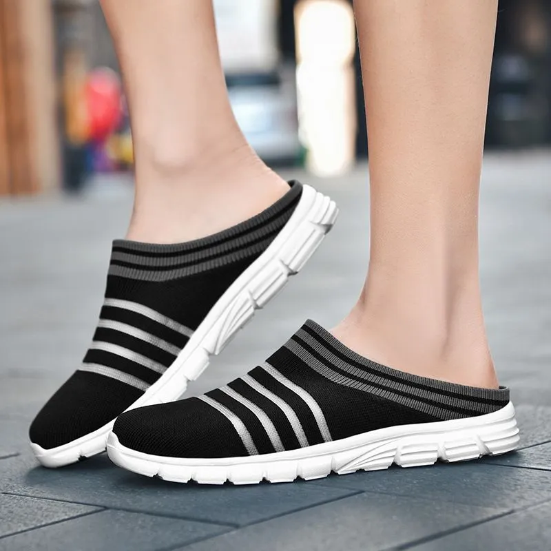 Men's Striped Print Black Mule Sneakers Casual Breathable Non-Slip Clogs