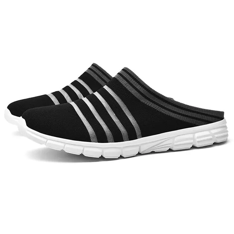 Men's Striped Print Black Mule Sneakers Casual Breathable Non-Slip Clogs