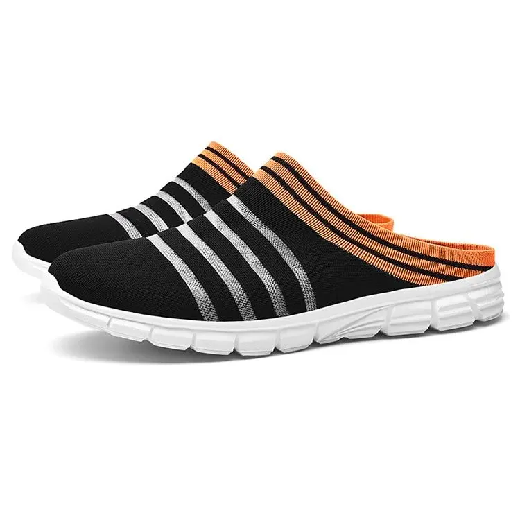Men's Striped Print Black Mule Sneakers Casual Breathable Non-Slip Clogs