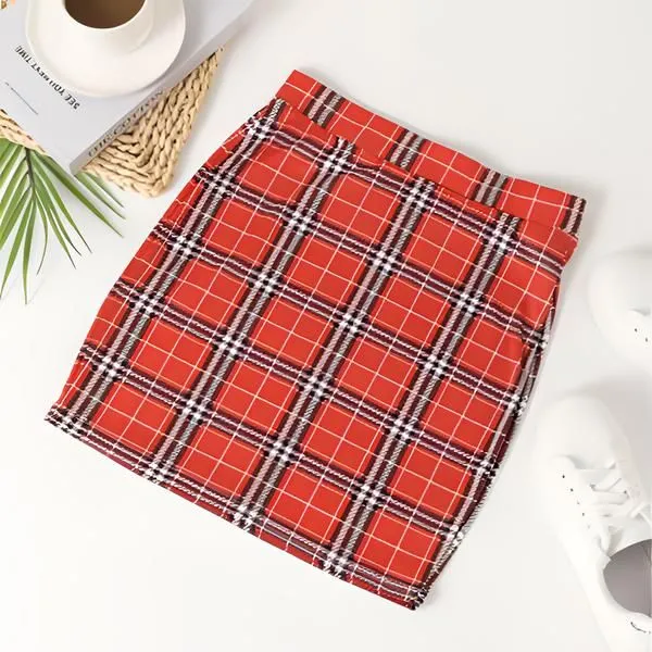 Plaid Pattern Fashionable High Waist Formal Wear Women Mini Skirt