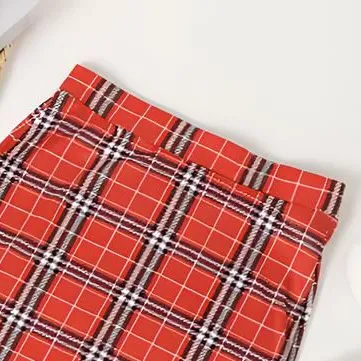 Plaid Pattern Fashionable High Waist Formal Wear Women Mini Skirt