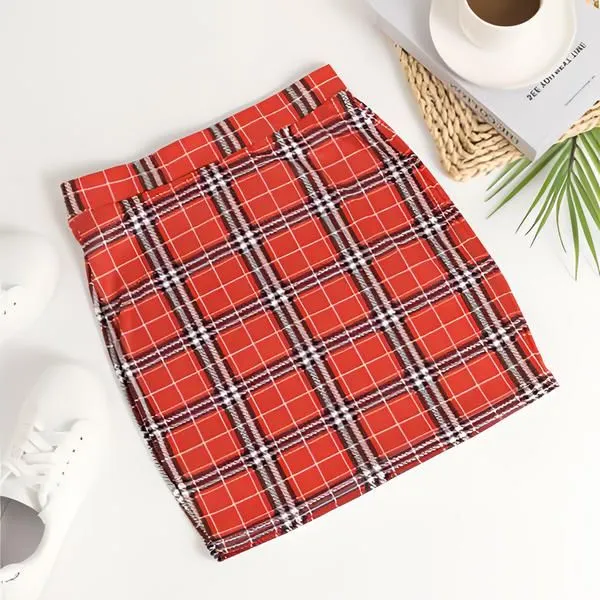 Plaid Pattern Fashionable High Waist Formal Wear Women Mini Skirt