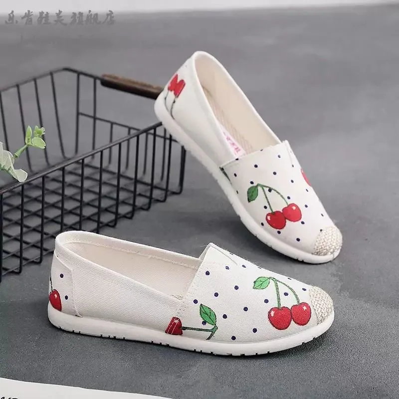 Cherry Print Canvas Slip-On Shoes