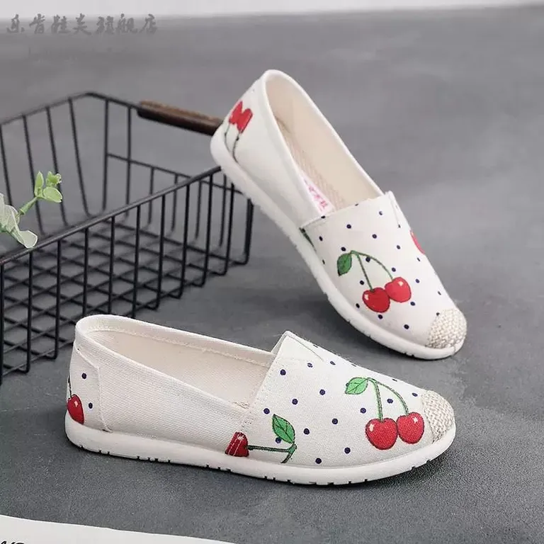 Cherry Print Canvas Slip-On Shoes