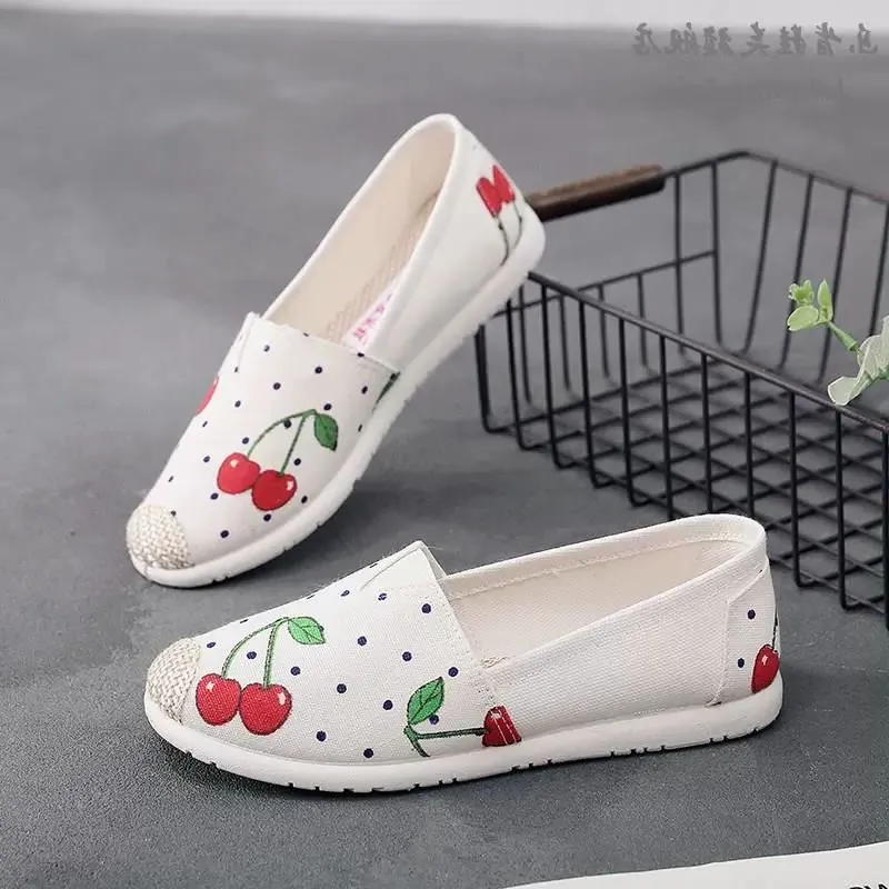 Cherry Print Canvas Slip-On Shoes