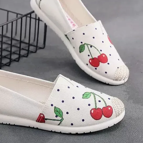 Cherry Print Canvas Slip-On Shoes