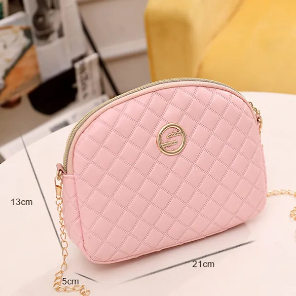Trendy Black Quilted Design Chain Decor Shoulder Bag Mini Size Zip Closure Shoulder Bag