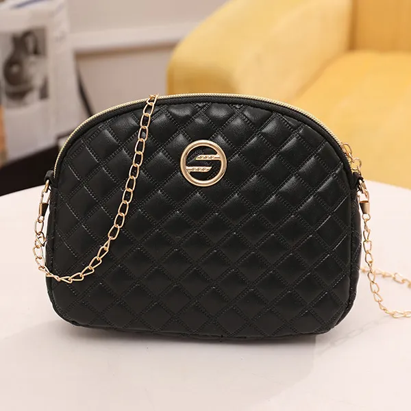 Trendy Black Quilted Design Chain Decor Shoulder Bag Mini Size Zip Closure Shoulder Bag