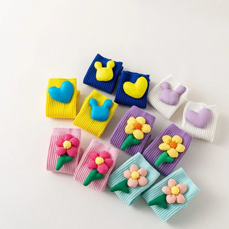 Floral Cotton Socks 3-Pair Set - Kids Casual & Playful Fashion