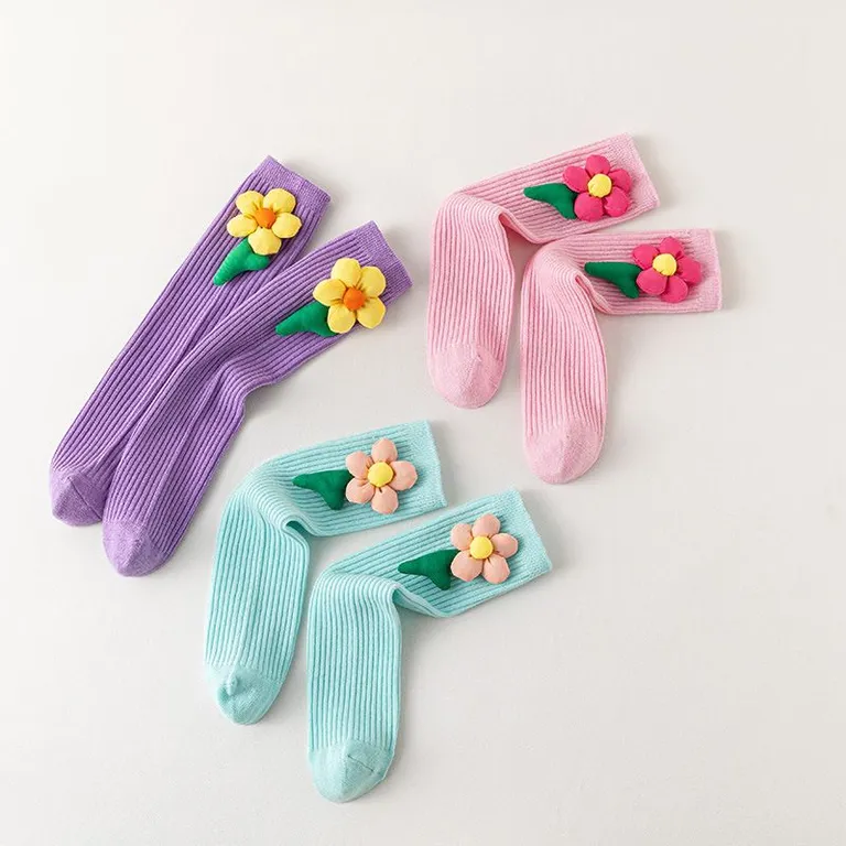 Floral Cotton Socks 3-Pair Set - Kids Casual &amp; Playful Fashion