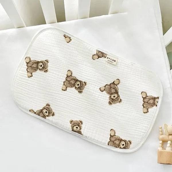 Bear Print Infant Pillow - Soft & Breathable for Newborns Neck Support - Ideal for Restful Sleep