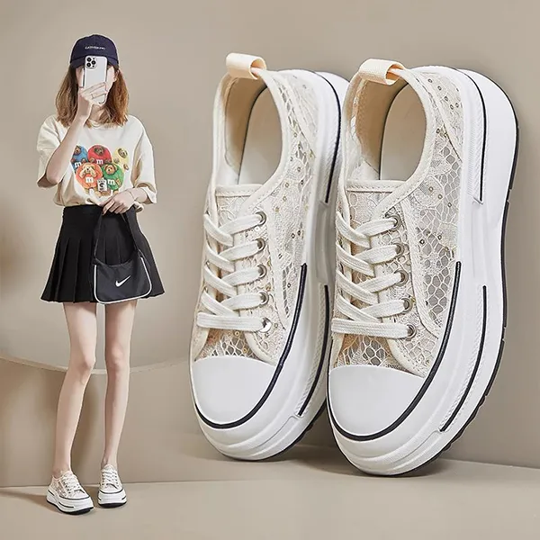 Breathable Lace Platform Sneakers