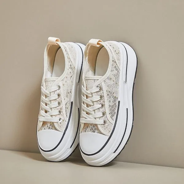 Breathable Lace Platform Sneakers