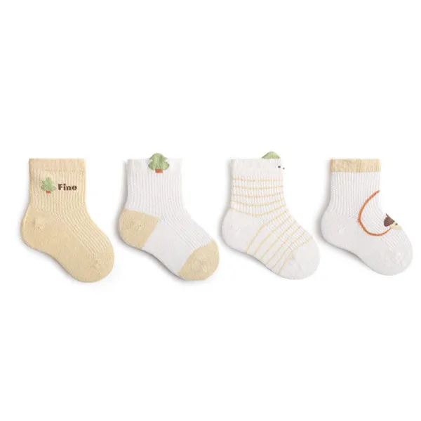 Floral Adventure Ultra Thin Yellow Cotton Blend Kids Socks