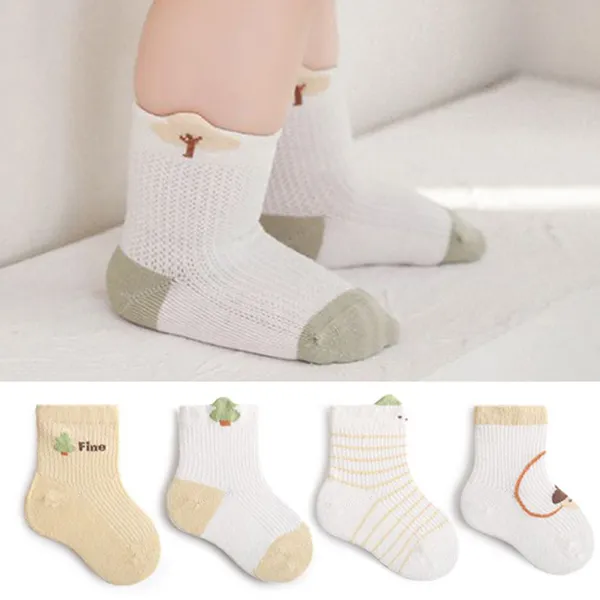 Floral Adventure Ultra Thin Yellow Cotton Blend Kids Socks