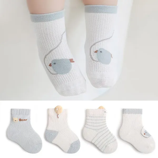 Floral Adventure Ultra Thin Yellow Cotton Blend Kids Socks