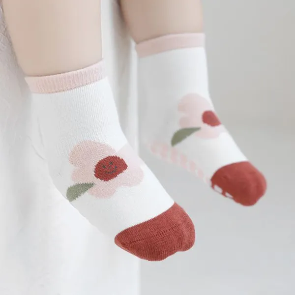 Cotton Blend Kids Socks - Breathable & Non-Slip - Cartoon Pattern - Multi Colors