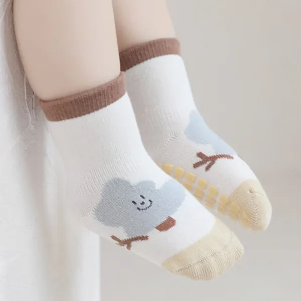 Cotton Blend Kids Socks - Breathable & Non-Slip - Cartoon Pattern - Multi Colors