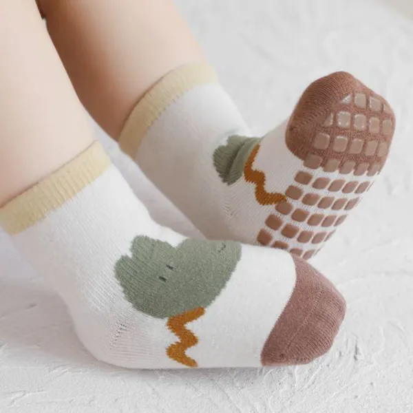 Cotton Blend Kids Socks - Breathable & Non-Slip - Cartoon Pattern - Multi Colors
