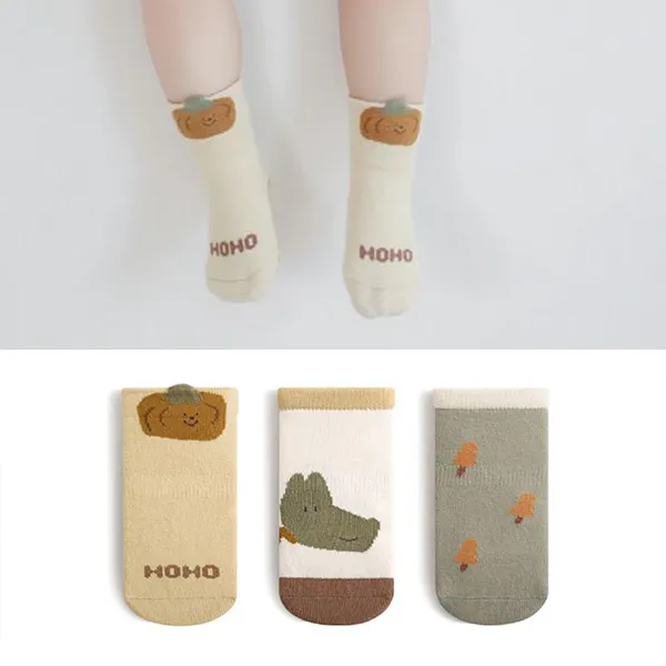 Cotton Blend Kids Socks - Breathable &amp; Non-Slip - Cartoon Pattern - Multi Colors