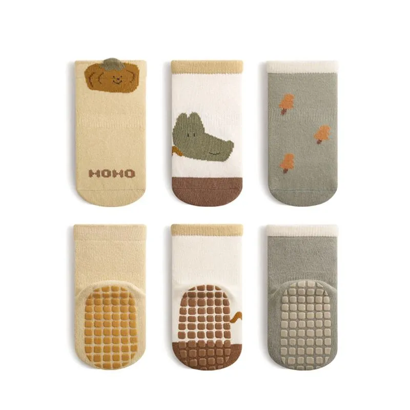 Cotton Blend Kids Socks - Breathable & Non-Slip - Cartoon Pattern - Multi Colors