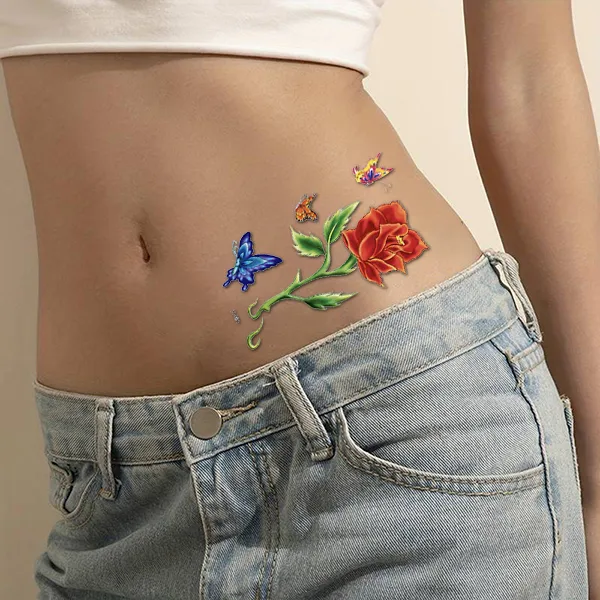 3D Rose Butterfly Tattoo Stickers - Waterproof & Long-Lasting Body Decals for Men Women & Adults