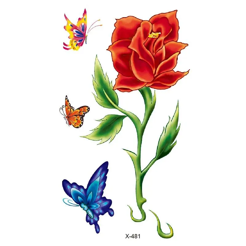 3D Rose Butterfly Tattoo Stickers - Waterproof & Long-Lasting Body Decals for Men Women & Adults