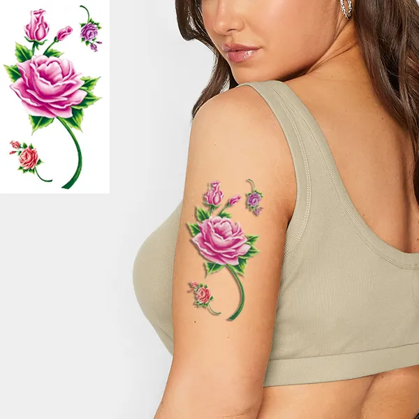 3D Floral Tattoo Stickers - Waterproof & Long-Lasting - Unisex Multicolor Temporary Body Art