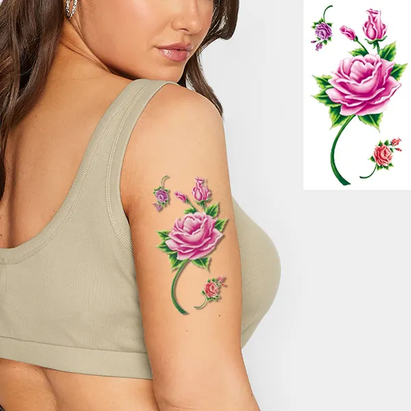 3D Floral Tattoo Stickers - Waterproof & Long-Lasting - Unisex Multicolor Temporary Body Art