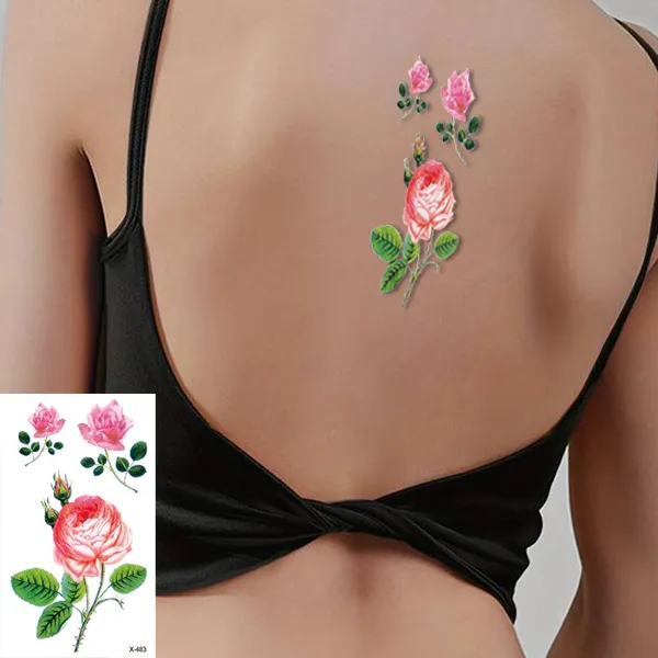 Multicolor 3D Rose Butterfly Temporary Tattoo Stickers Waterproof