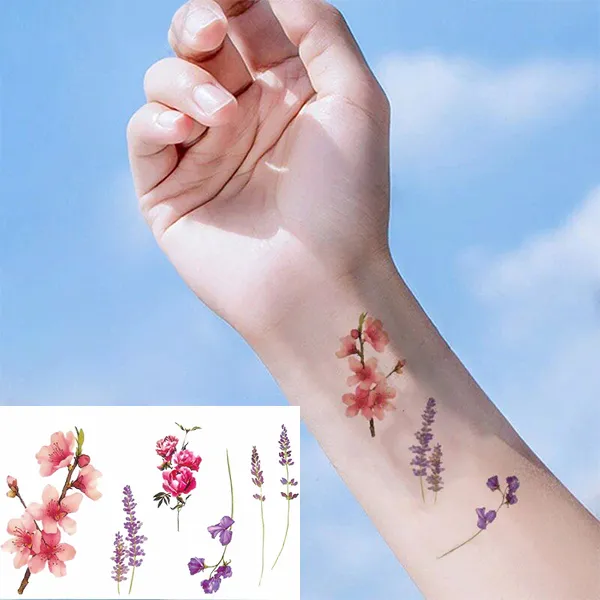 3D Leaves Roses Tattoo Stickers - Stylish Temporary Tattoos for Men Women