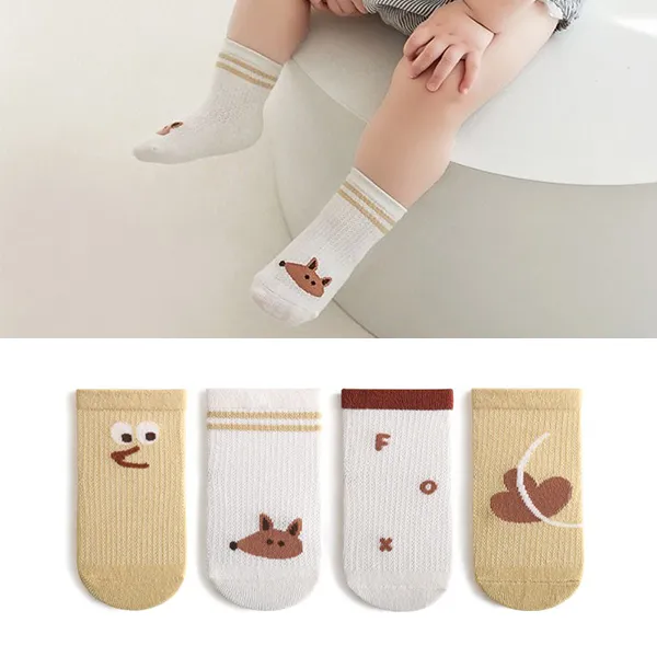4-in-1 Kids Sock Set | Cute Cartoon Print | Breathable Mesh | Fits 0-8 Yrs