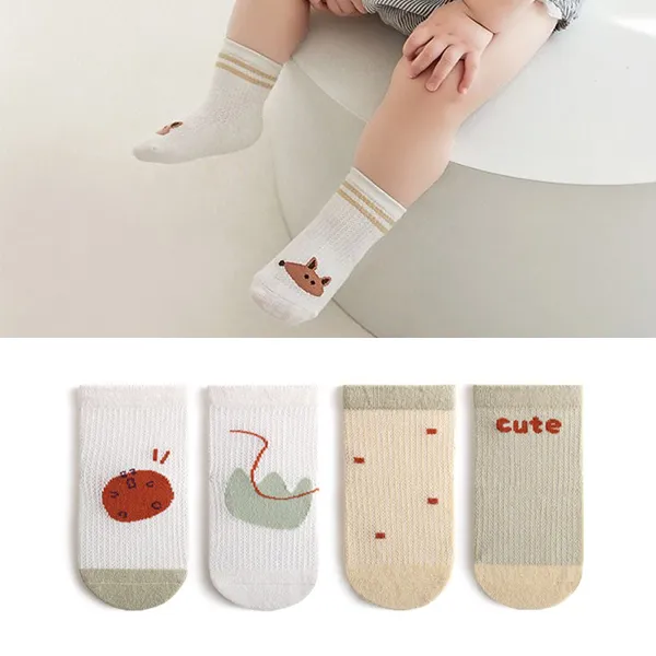 Colorful Cartoon Sock Set - 4 Pairs of Comfy Cotton Socks for Kids 0-8 Years