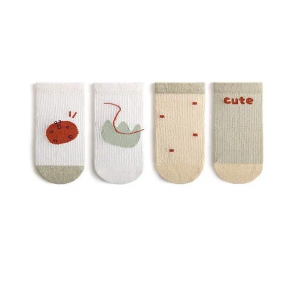 Colorful Cartoon Sock Set - 4 Pairs of Comfy Cotton Socks for Kids 0-8 Years