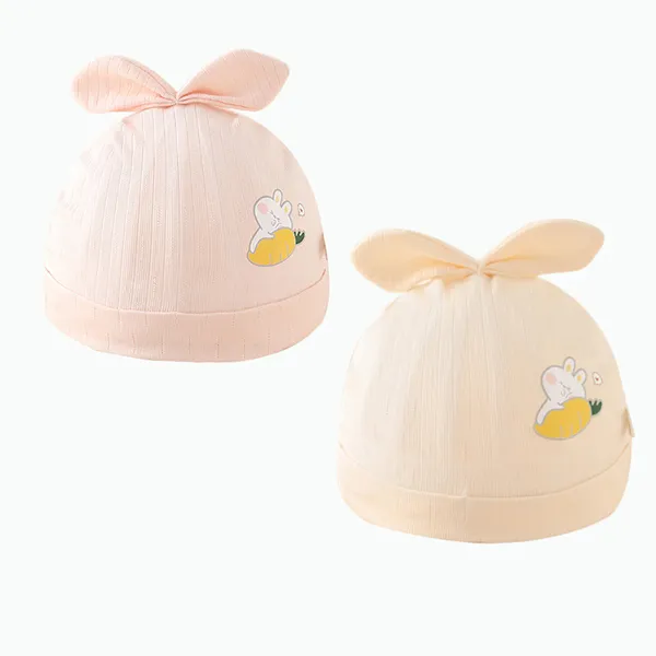 Cartoon Print Beanie Set - Soft Cotton - 0-6 Months