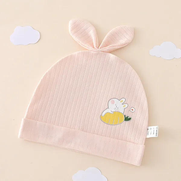 Cartoon Print Beanie Set - Soft Cotton - 0-6 Months