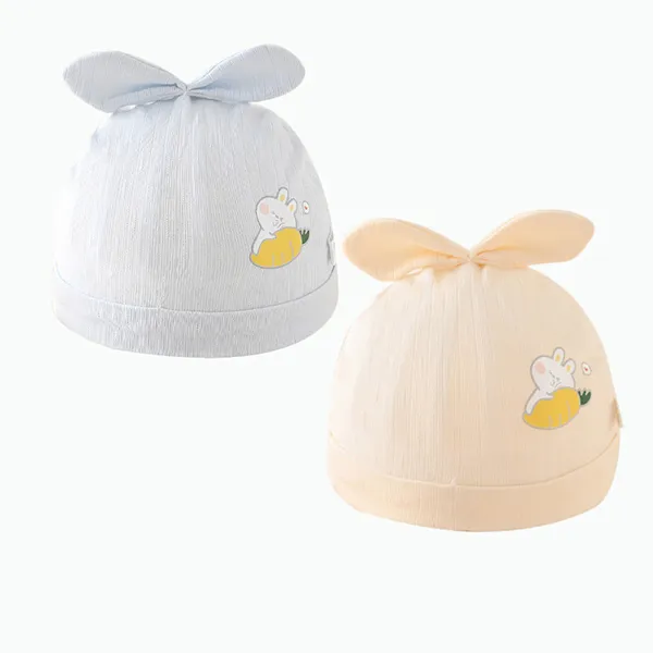 Cartoon Print Beanie Set - Soft Cotton - 0-6 Months