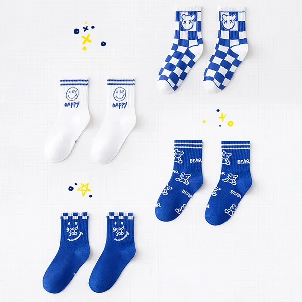 Cotton Socks Set - Fun Fashion for Kids - 4 Pairs Trendy Designs Ages 1-12