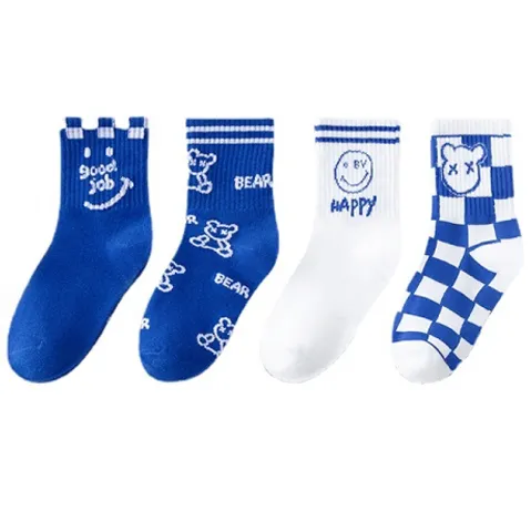 Cotton Socks Set - Fun Fashion for Kids - 4 Pairs Trendy Designs Ages 1-12