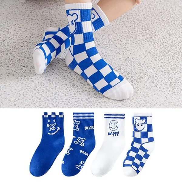 Cotton Socks Set - Fun Fashion for Kids - 4 Pairs Trendy Designs Ages 1-12