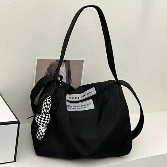 Casual Everyday Tote Bag with Checkered Charm
