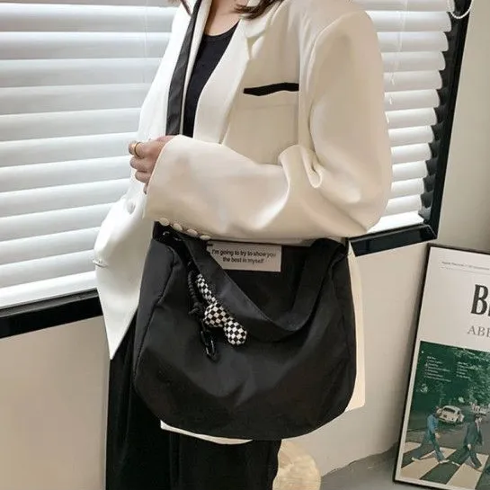 Casual Everyday Tote Bag with Checkered Charm