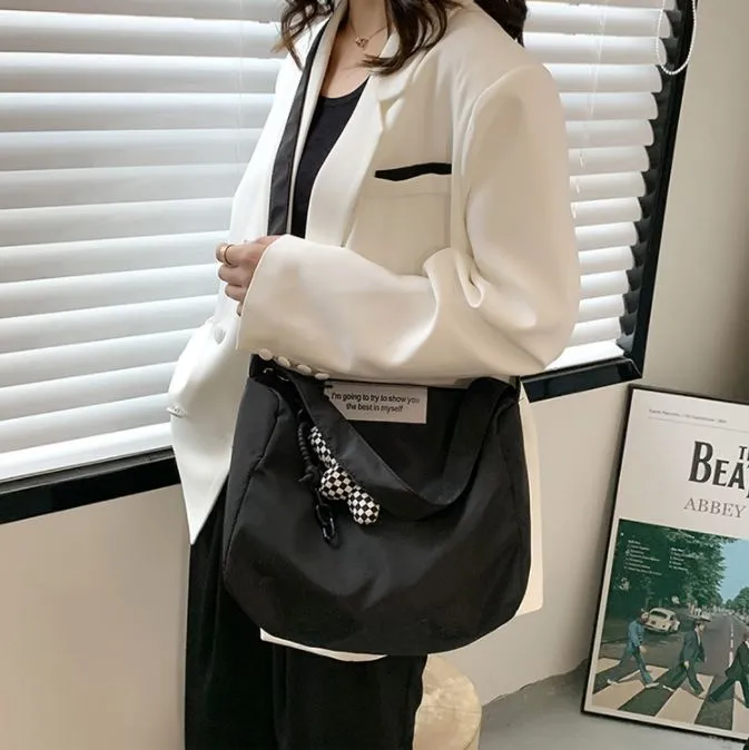 Casual Everyday Tote Bag with Checkered Charm