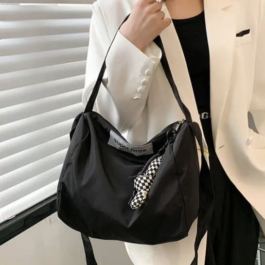 Casual Everyday Tote Bag with Checkered Charm