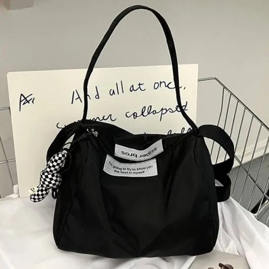 Casual Everyday Tote Bag with Checkered Charm
