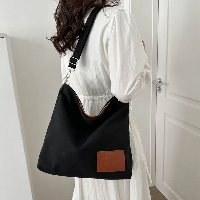 Chic Black Canvas Messenger Bag