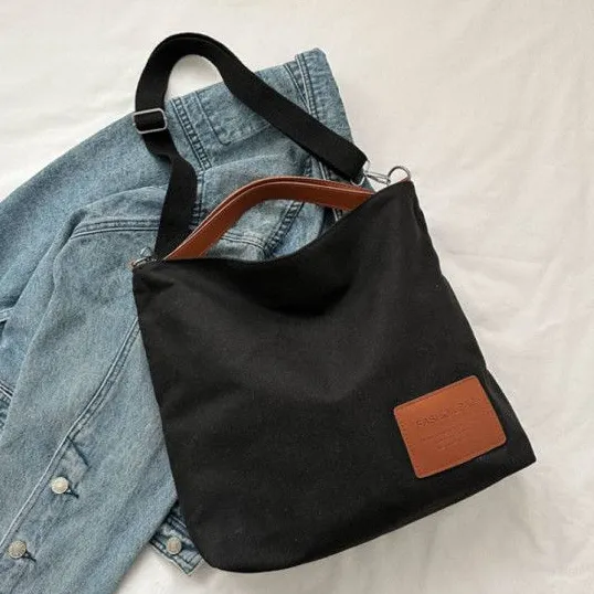 Chic Black Canvas Messenger Bag