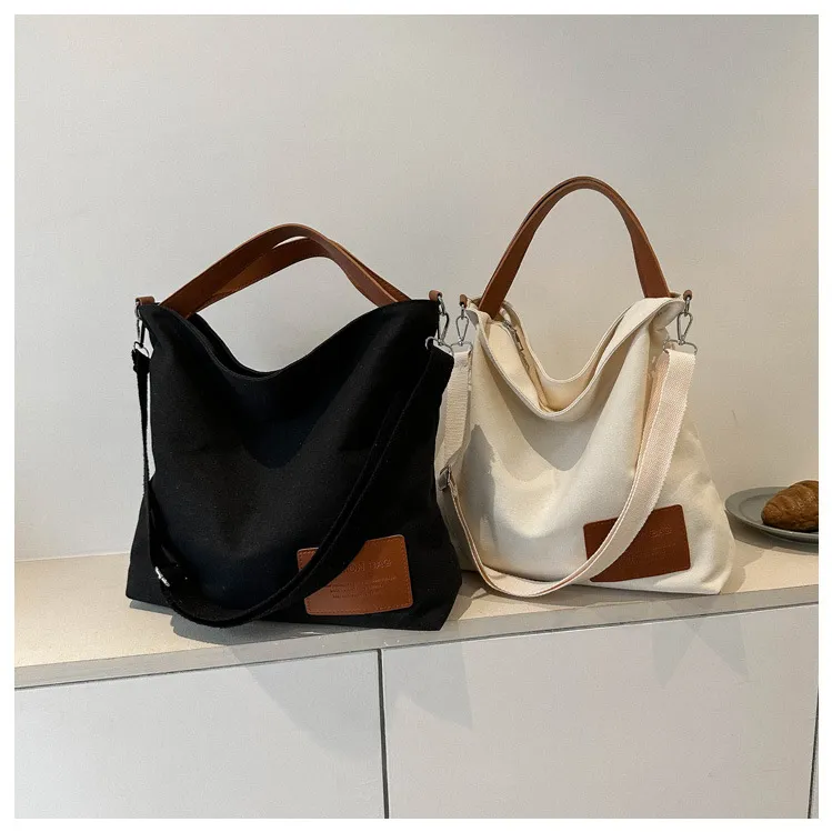 Chic Black Canvas Messenger Bag