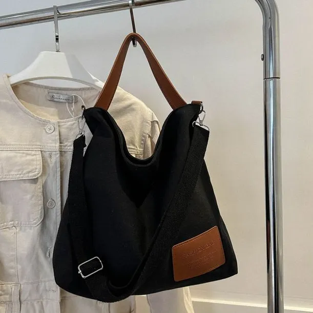 Chic Black Canvas Messenger Bag